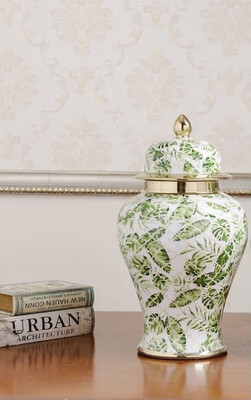 Luxe Hamptons Green and Gold Chinoiserie  Ginger Jar 43cm