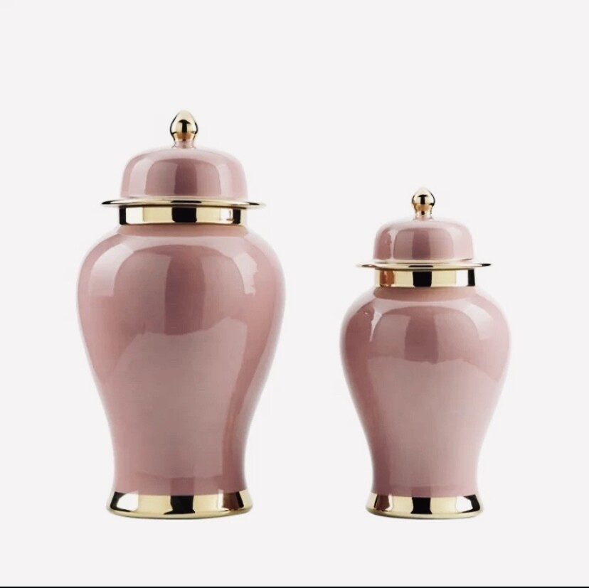Luxe Hamptons Blush Pink and Gold Ginger Jar XLarge 47cm