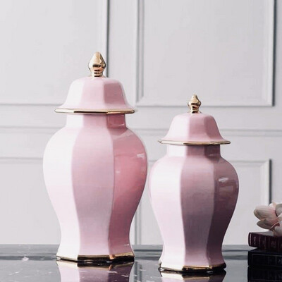 Luxe Hamptons Blush Pink &amp; Gold Hexagon Ginger Jar X Large 46cm