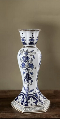 Set of (2) Embossed Hamptons Blue &amp; White Candle Holders 28.5cm
