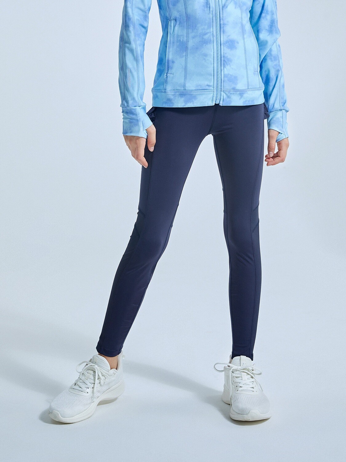 Girls Leggings Mesh With Ruffle - Navy Blue