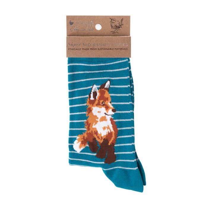Wrendale Fox Socks- Teal