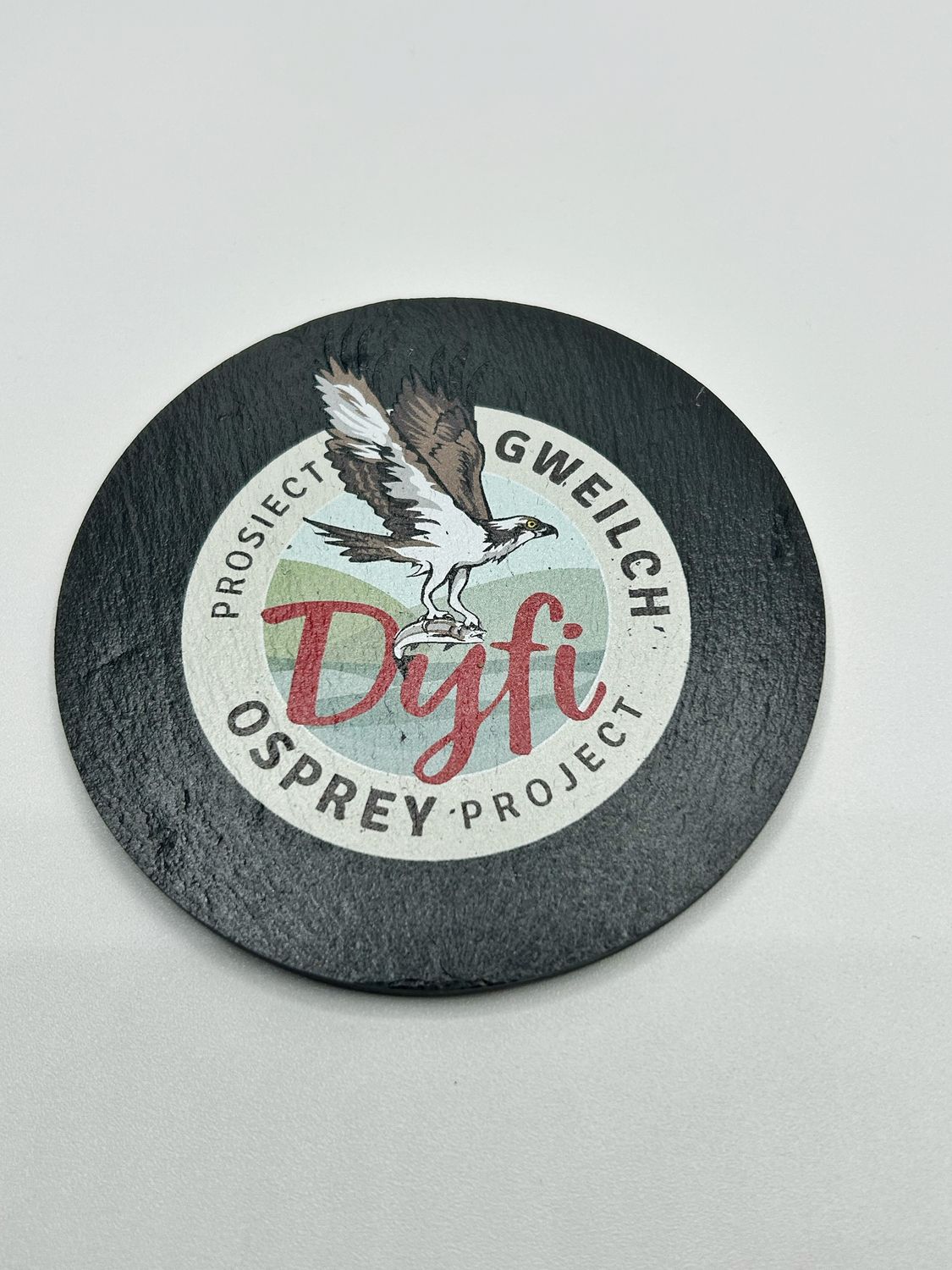 Dyfi Osprey Logo Slate Coaster (circle)