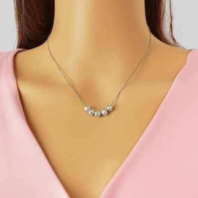 Minimalist Silver Chain Beaded Pendant Clavicle Necklace