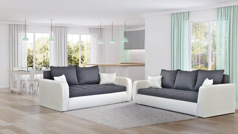 A luxurious set of sofas with a sleeping function - ROXI WHITE and Grey