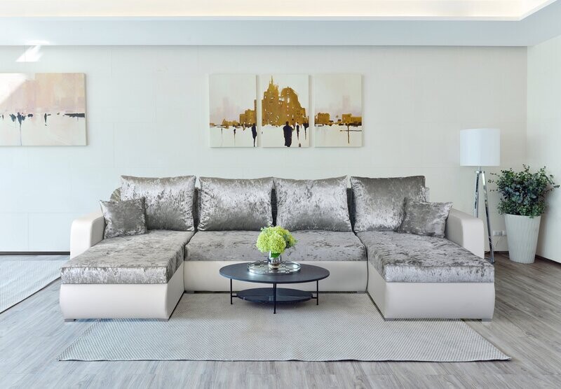 Corner Sofa Bed in luxurious velvet like fabric - VELVET - USHAPE