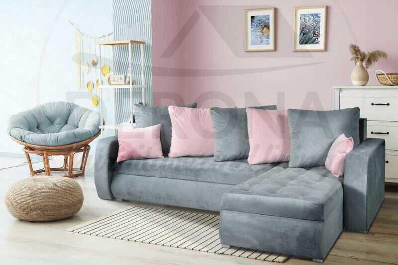 Beautiful bright grey and pale pink Corner Sofa Bed Trinity