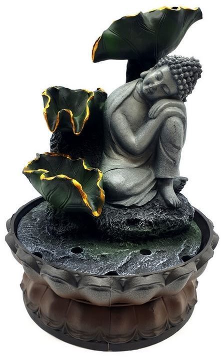 Fontaine Résine Bouddha Couché sur Genou & Cascade