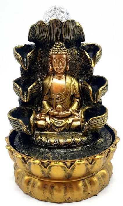 Fontaine Résine Bouddha Méditation Double Cascade