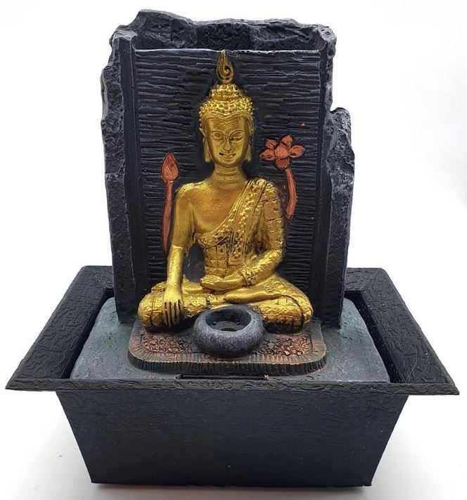 Fontaine Résine Bouddha Thaï Doré