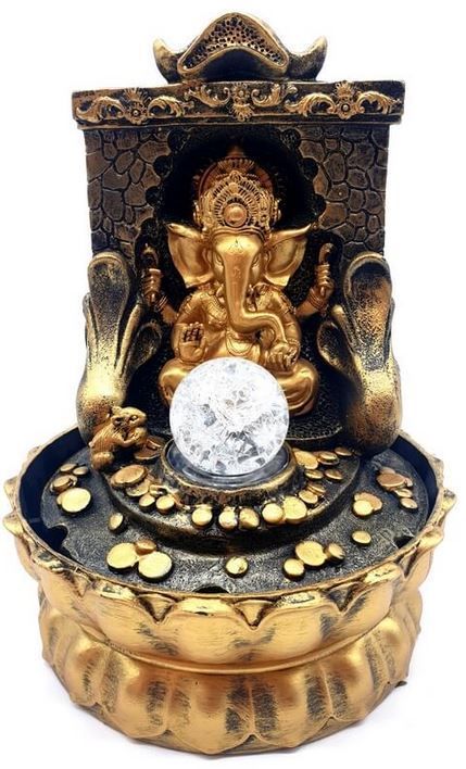 Fontaine Résine Ganesh Doré sur Autel
