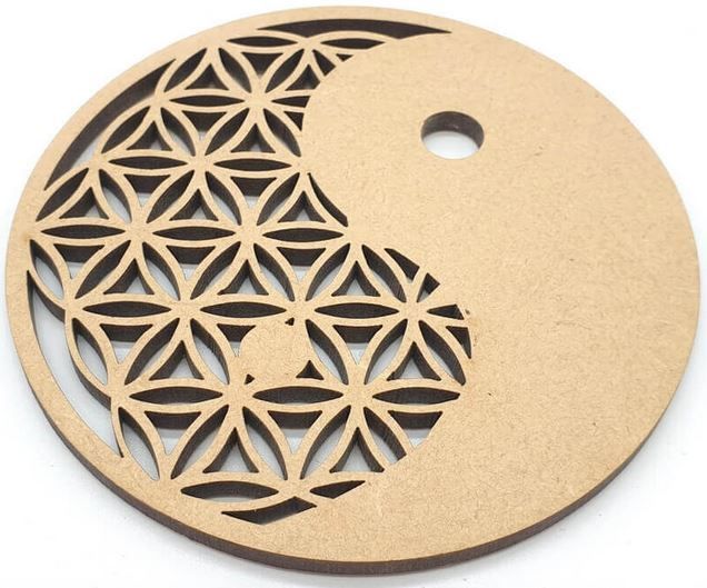 Plaque Bois Fleur de Vie Ying Yang 30cm