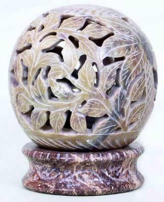 Bougeoir Pierre Globe Fleurs Gris