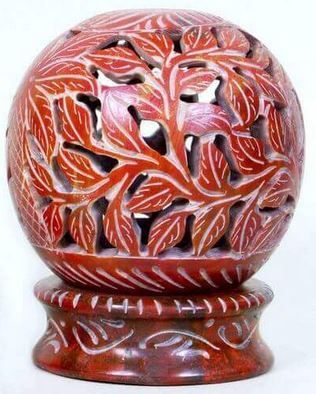 Bougeoir Pierre Globe Fleurs Rouge