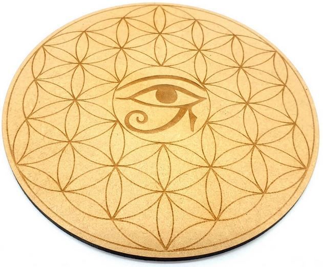 Plaque Bois Oeil d'Horus Fleur de Vie 30cm