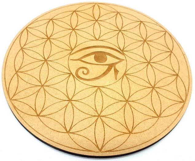 Plaque Bois Oeil d'Horus Fleur de Vie 15cm