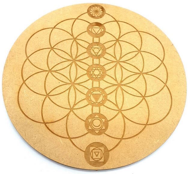 Plaque Bois Graine de Vie & Chakras 30cm