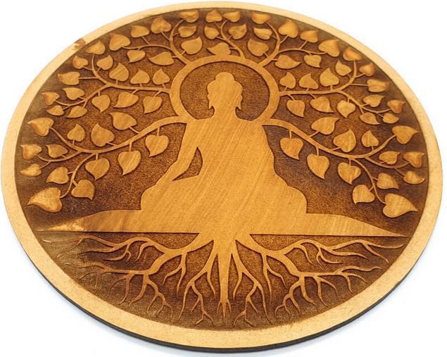 Plaque Bois Bouddha Arbre de Vie 30cm