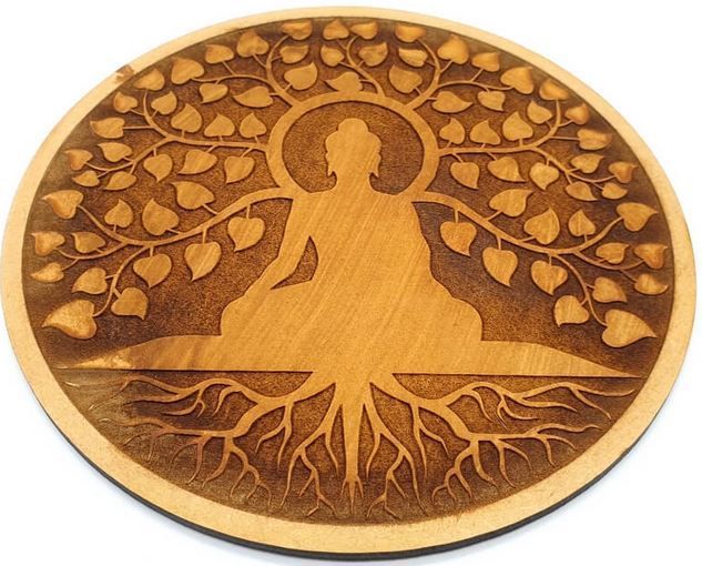 Plaque Bois Bouddha Arbre de Vie 15cm