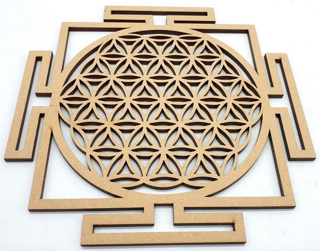 Plaque Bois Fleur de Vie Yantra 20cm