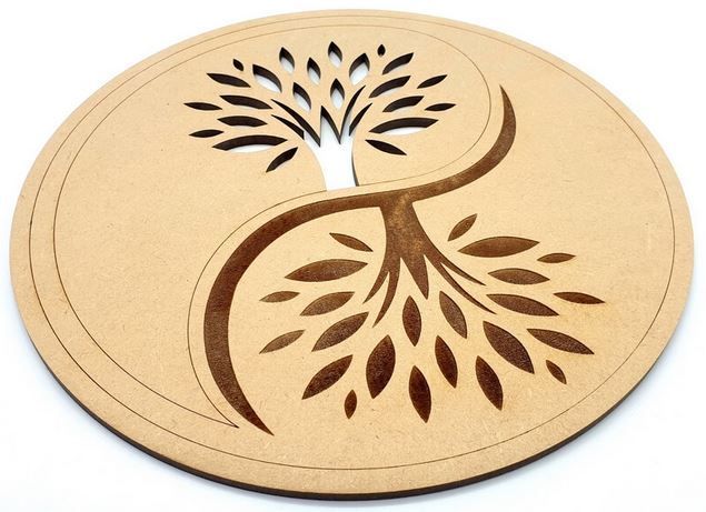 Plaque Bois Arbre de vie Ying Yang 20cm