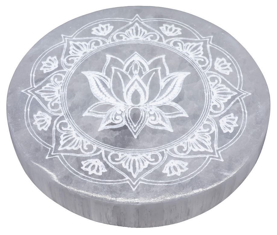 Plaque Sélénite Lotus Mandala 10cm