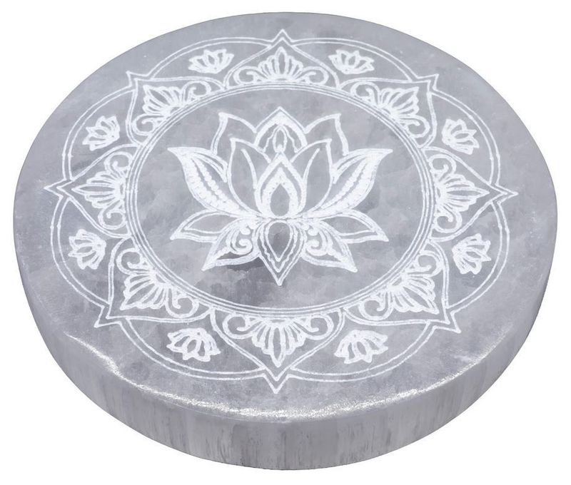 Plaque Sélénite Lotus Mandala 10cm