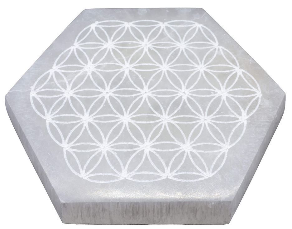 Plaque Sélénite Hexa Fleur de Vie 10cm
