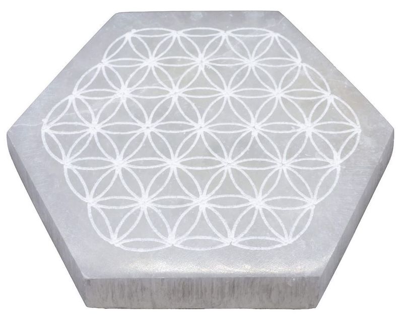 Plaque Sélénite Hexa Fleur de Vie 10cm