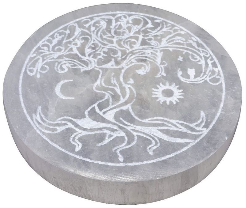 Plaque Sélénite Arbre de Vie Stylisé 10cm