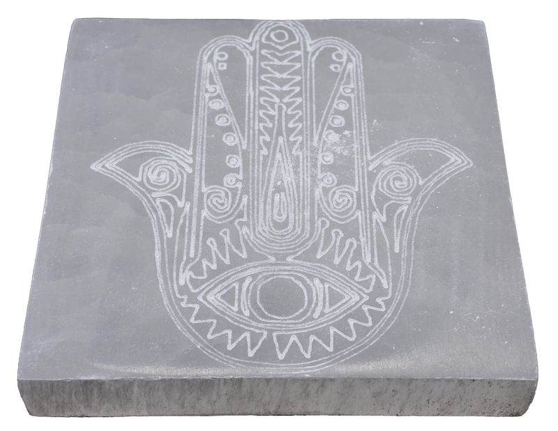 Plaque Sélénite Main de Fatima Carrée 10cm