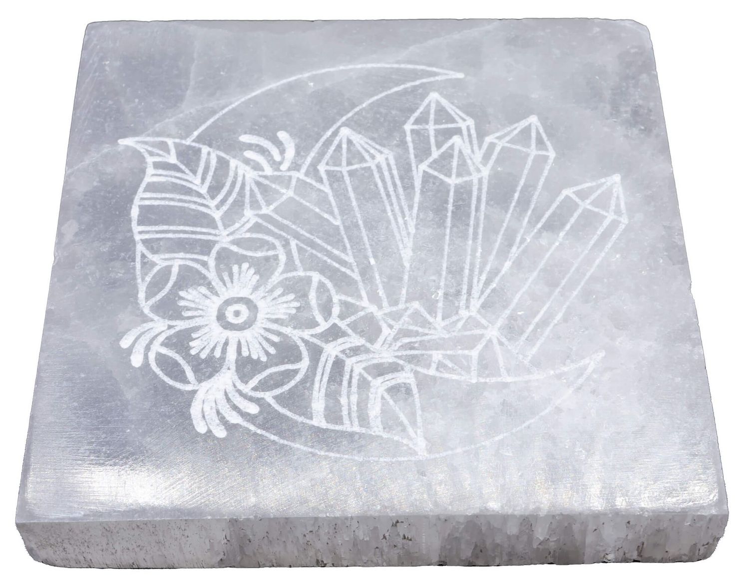 Plaque Sélénite Lune & Minéraux 10cm