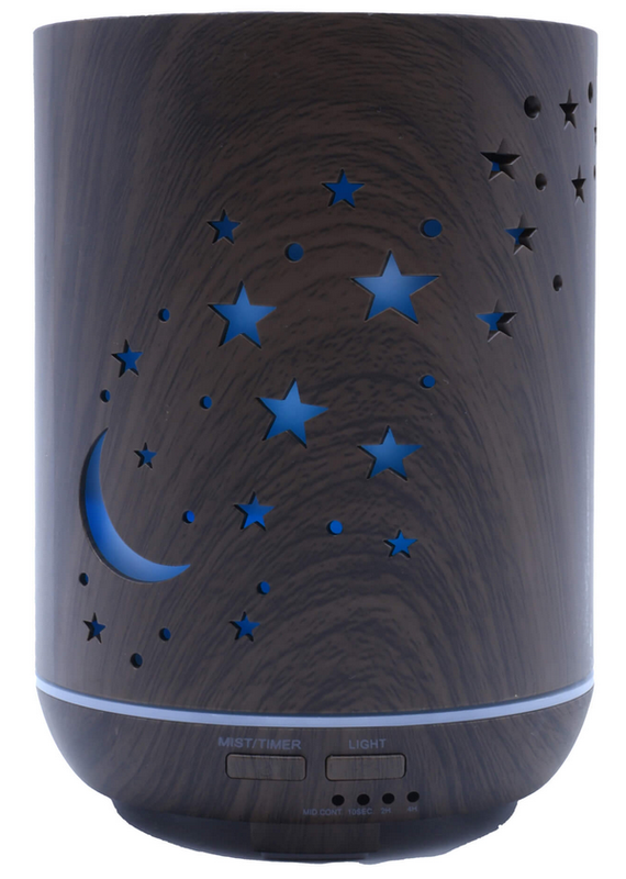Diffuseur HE Cylindre Noir Lune & Etoiles 17cm