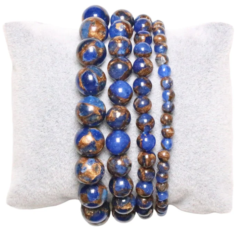 Bracelet Jaspe Bleu Foncé A Doré Chauffée