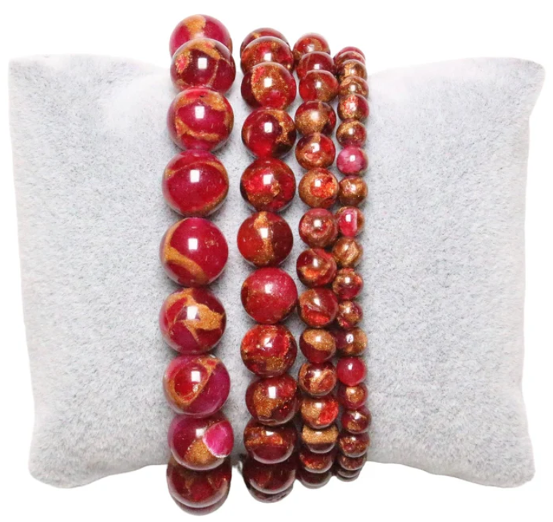 Bracelet Jaspe Rouge A Doré Chauffée