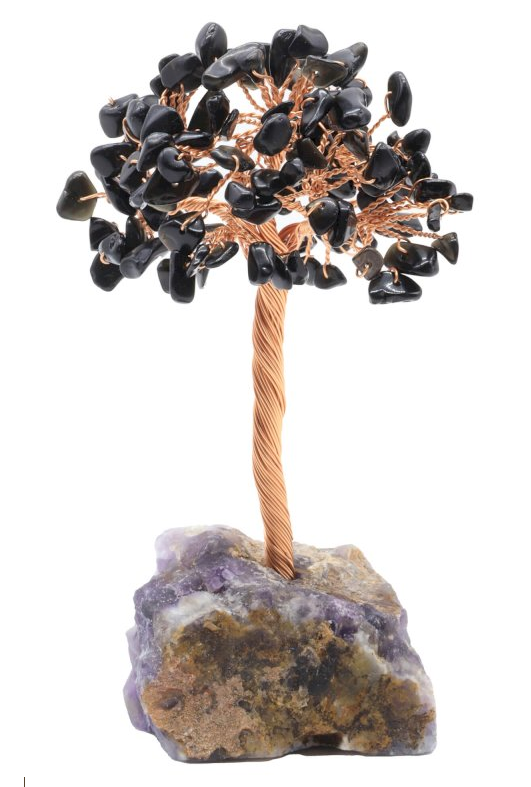 Arbre du Bonheur Obsidienne Noire base Améthyste