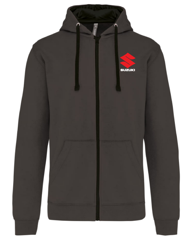 Sweat shirt zippé capuche contrastée