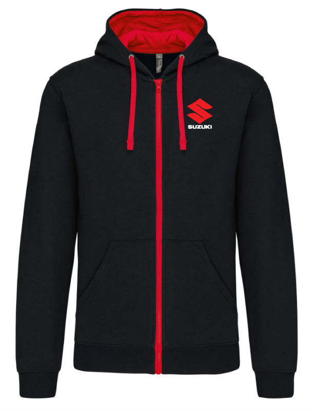 Sweat shirt zippé capuche contrastée