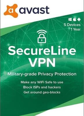 Avast SecureLine VPN 2021, 5 Devices 1 Year