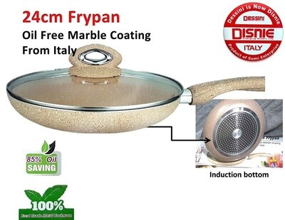 Disnie Marble Coating from Italy Ceramic Non Stick Cookware Induction Friendly Granite Fry Pan with Cover Gas &amp; Induction Compatible-Pink Brown Color