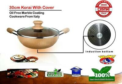Disnie Marble Coating from Italy Ceramic Non Stick Cookware Induction Friendly Granite Korai With Lid/Cover Gas &amp; Induction Compatible 💯