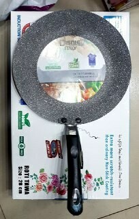 Disnie Nonstick Oil Free Marble Coating from Italy, Non Stick Roti Tawa, Flat Tawa Nonstick Cookware-Black (Induction and Gas Stove Compatible)