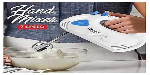 Disnie Hand Mixer/Blender/Beater/Electric Cream Maker for Cakes with 7 Speed Control, 2 Dough Hooks and 2 Beaters, White &amp; Blue -DIHM-02S