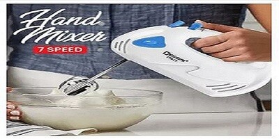 Disnie Hand Mixer/Blender/Beater/Electric Cream Maker for Cakes with 7 Speed Control, 2 Dough Hooks and 2 Beaters, White &amp; Blue -DIHM-02S