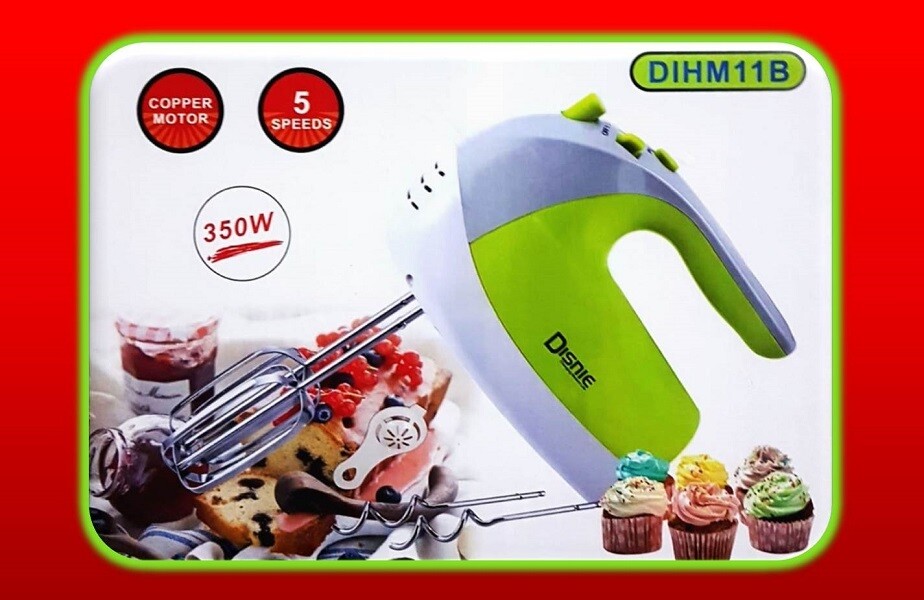 Disnie Hand Mixer, Electric Whisk, 5 Speeds, Stainless Steel Copper Motor Kneaders and Beaters for Durability and Strength, 350 Watt- DIHM11B