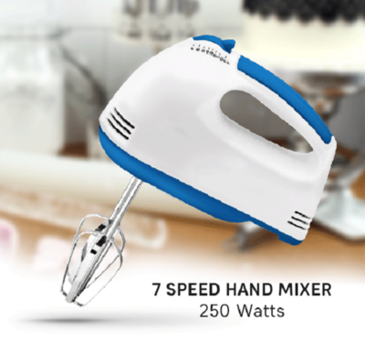 Disnie Hand Mixer/Blender/Beater/Electric Cream Maker for Cakes with 7 Speed Control, 2 Dough Hooks and 2 Beaters, White &amp; Blue -DIHM-02S