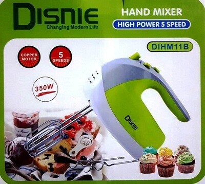 Disnie Hand Mixer, Electric Whisk, 5 Speeds, Stainless Steel Copper Motor Kneaders and Beaters for Durability and Strength, 350 Watt- DIHM11B