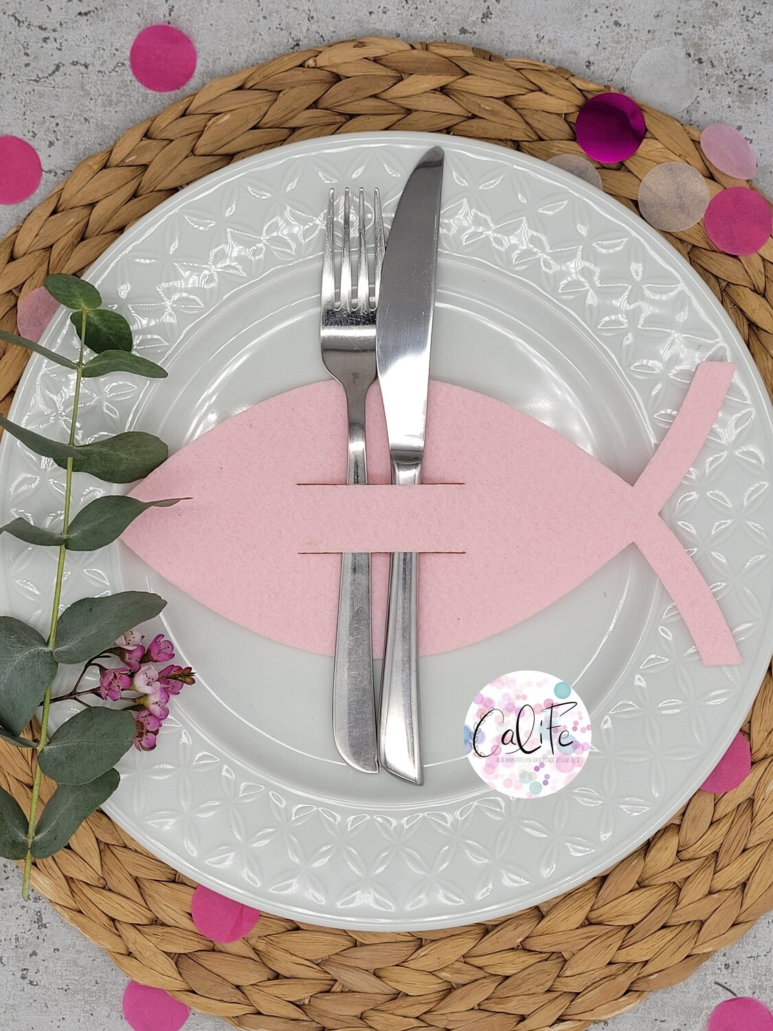 4 x Bestecktasche |  Ichthys Fisch mit Schlitzen quer