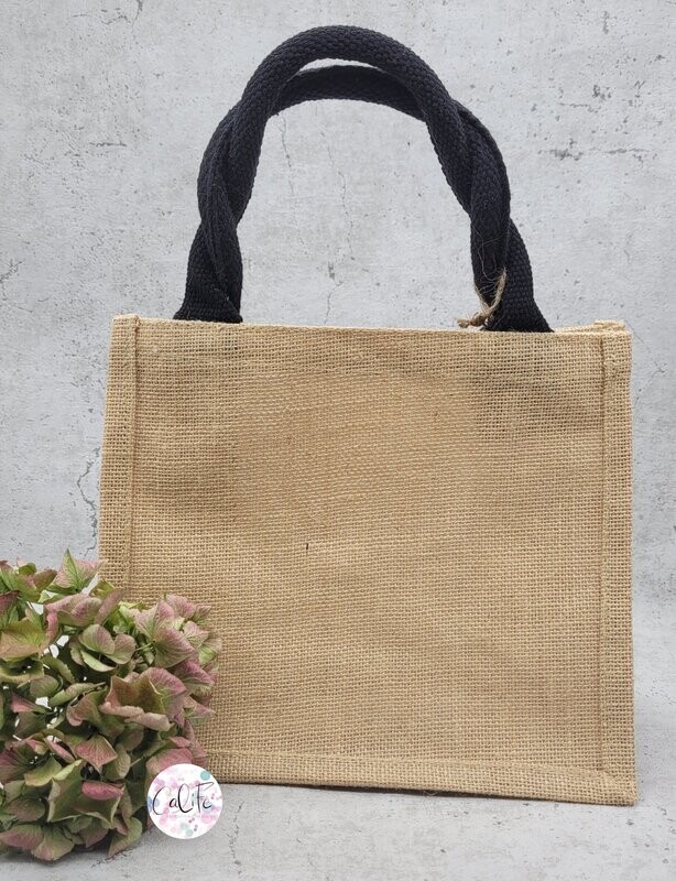 Jute Tasche Mini | natur mit schwarzen Henkeln