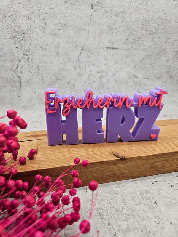 Erzieherin mit Herz Schriftzug | 3D Druck